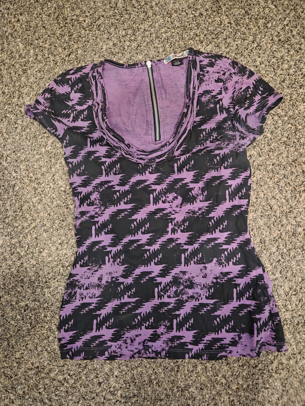 Purple & Black Graphic Scoop Neck Tee
